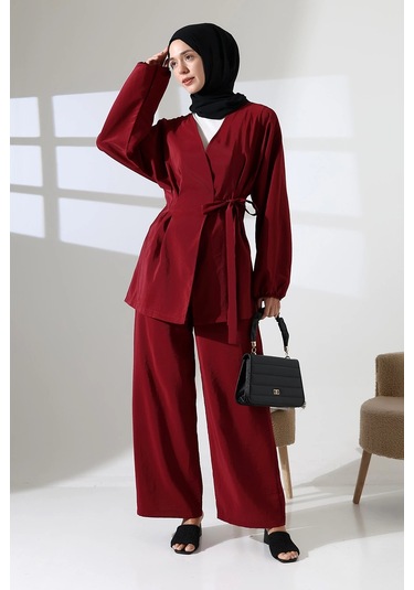 Kadın 100% Pamuk Modal Bordo Kimono Pantolon Tesettür Takım Çok Renkli