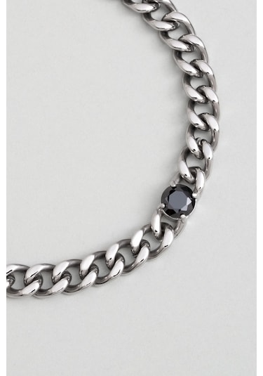 So Chıc... Zirkon Taşlı Çelik Zincir Erkek Bileklik Çelik