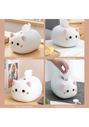 Siyah-kawaii Kedi Doku Kutusu Oturma Odası Peçete Depolama Mutfak Kağıdı Konteyner Masaüstü Tuvalet Tutucu Banyo Yurdu İçin