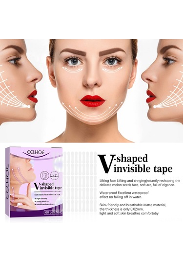 Youtek Eelhoe 60 Adet V Şekilli Su Geçirmez Yüz Germe Bandı - Cilt Dostu Esnek Yapışkan Bant