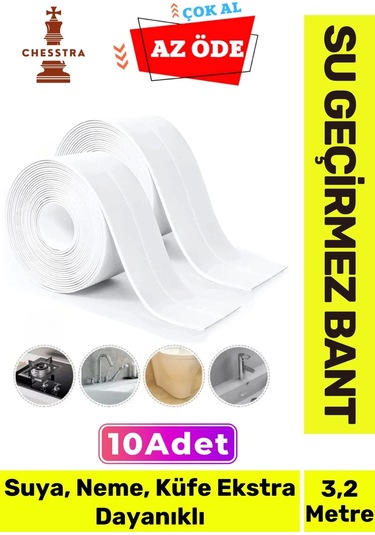 Özel Üretim Lavabo Tezgah Klozet Banyo Pencere Duş İzolasyon 3.2m Su Geçirmez Sızdırmaz Bant 10 Adet