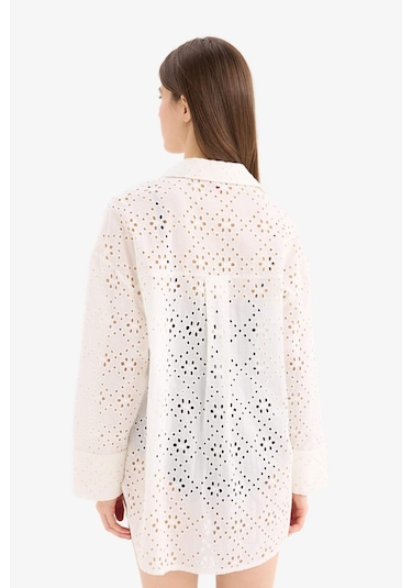 Defacto Regular Fit Pamuklu Brode Plaj Gömleği-fall İn Love C0506ax25smwt16 Beyaz