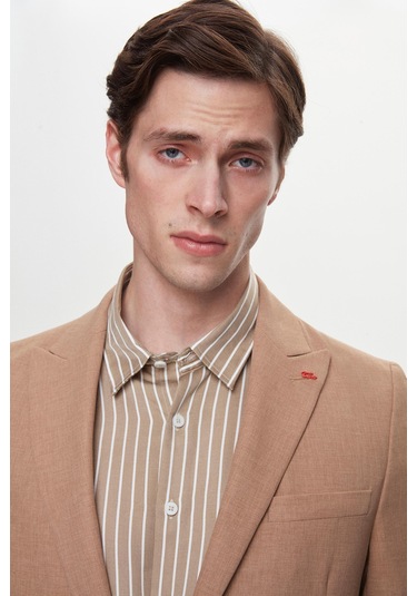 Twn Slim Fit Kahverengi Armürlü Uçan Blazer Kumaş Ceket 4ef04zb024092 Kahve