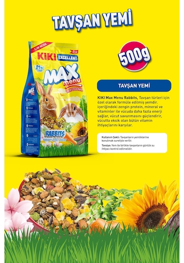 Kiki Excellent Kemirgen Max Menu Rabbits Tavşan Yemi 500 G