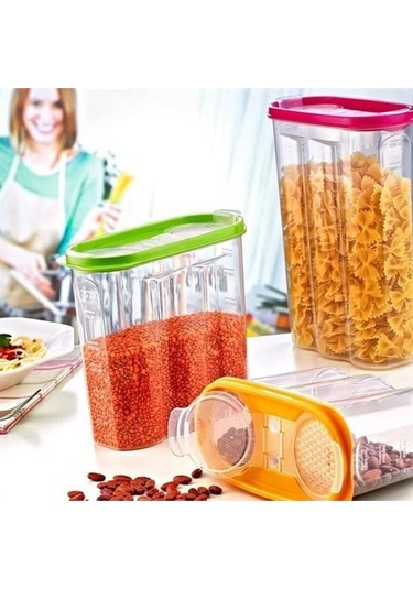 2 Kapaklı Ölçekli Erzak Kuru Gıda Saklama Kutusu Kabı 2,4 Litre-sa940 Şeffaf