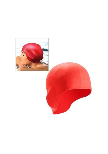 Artfulabode Yetişkinler İçin Dayanıklı Uzun Silikon Saçlı Yüzme Bonesi Kırmızı Kulak Koruma Kırmızı
