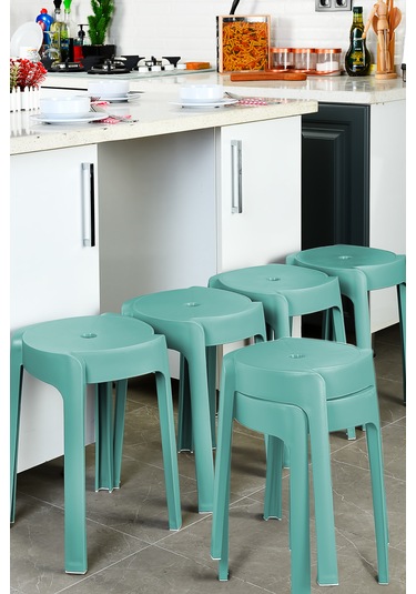 Kaymaz Ayaklı İç İçe Geçebilen Plastik Tabure 6 Adet-yeşil