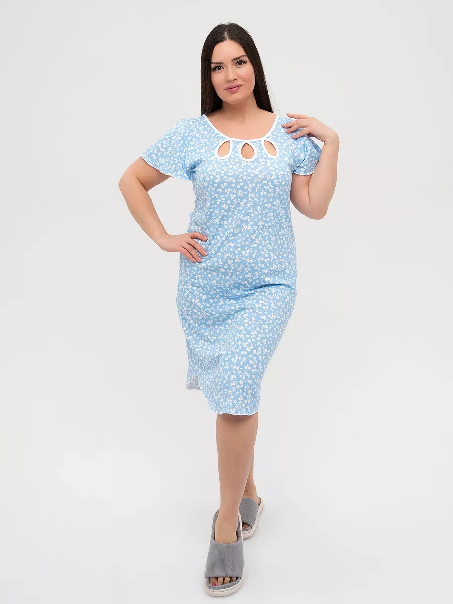 Krasnaa Vetka Büyük Beden Gece Elbisesi, %100 Pamuklu Triko 223110476 Açık Mavi