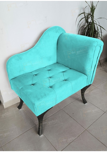 Yeni Model Ters Kol Tekli Köşe Koltuğu Josefin Bench Siyah Ayak Turkuaz