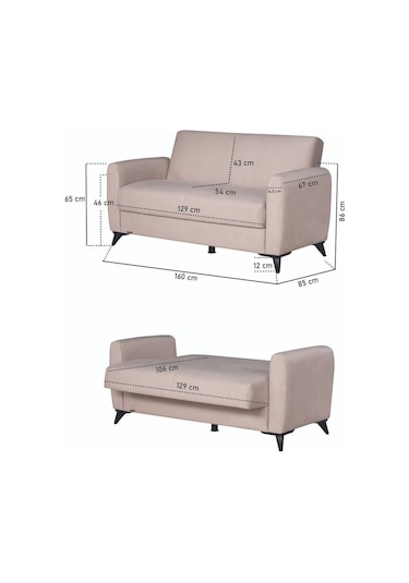 Kilim Mobilya Dove Iki Kişilik Yüksek Ayaklı Kanepe Krem Krem