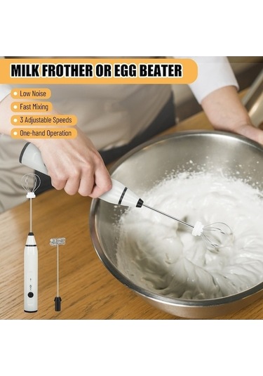 Ulzyvf Elektrikli Taşınabilir Yumurta Çırpıcı & Süt Köpürtücü, 3 Hız, 2 Çelik Çırpıcı, Beyaz, Cappuccino/latte İçin Beyaz