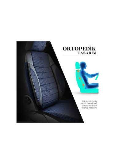 Panda Elegant Serisi Dokuma Kumaş Oto Koltuk Kılıfı - Mavi - Siyah
