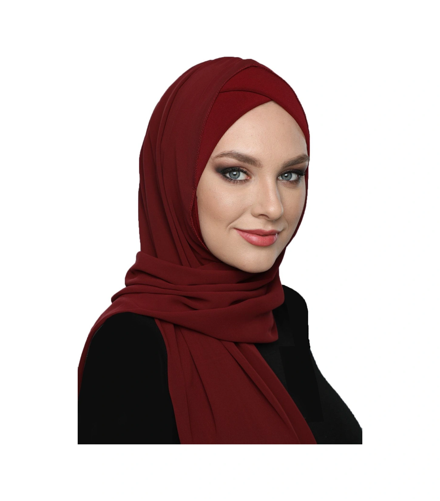 Şallı Takmatik Sade Bordo Hazır Türban Tesettür Bone Namaz Örtüsü Bordo