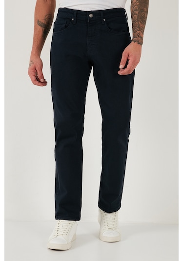 Buratti Pamuklu Comfort Fit Normal Bel Boru Paça Jeans Erkek Kot Pantolon 4412C19Texas Lacivert
