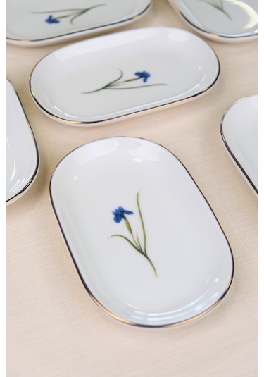 Tabak Evi Porselen Natura İris Altın Yaldızlı Oval Kayık Tabak 22,50x14,50x2,50cm 6 Lı Çok Renkli
