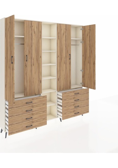 Arges Dolap 10 Raflı 8 Çekmeceli 2 Askılı 220x30x243 Aytaşı-çam/çam Atlas Çam/atlas Çam