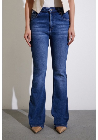 Never More Yüksek Bel İspanyol Paça Jean Lacivert Lacivert