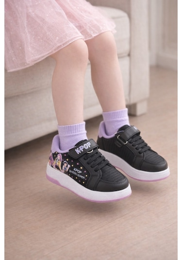 Mini Bonito Kız Çocuk Desenli Simli Günlük Sneaker Ayakkabı Siyah