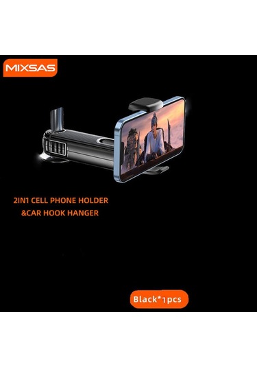 Mixsas Yükseltme Araba Arka Koltuk Kancası 072 Gizli Cep Telefonu Tutucu 360 Dönen Baş Desteği Montajı Araba Aletleri, 127siyah 1 Adet