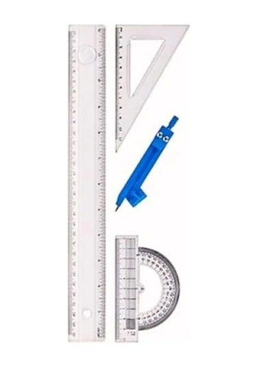 4 Parça Çizim Seti - 30 Cm Cetvel, Pergel, Gönye Ve İletki 0