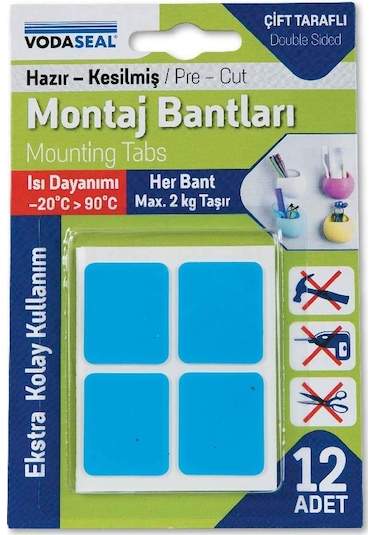 Vodaseal Çift Taraflı Montaj Bandı 12'li Beyaz