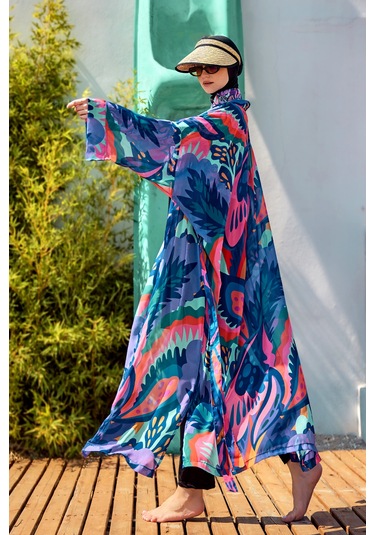 Remsa Tesettür Mayo Üzerine Tek Kaftan Kimono Pareo Mor Rp028 Morika Mor