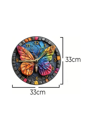 Renkli Kelebek Figürlü Çift Katmanlı Mdf Duvar Saati 3d Görünümlü 33 Cm Sdw004 Renkli