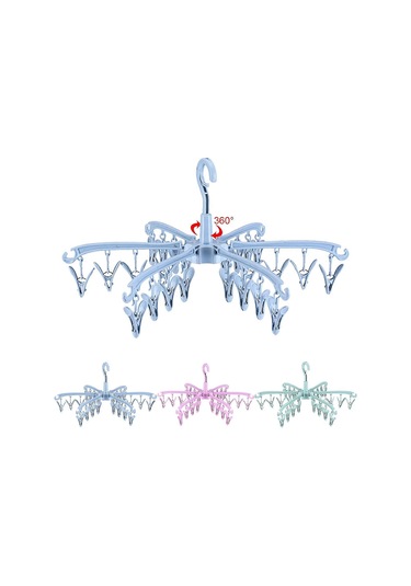 Ganzhoushop 24 Tırnaklı Katlanır Çorap Kurutma Makinesi, Temizlik Hatları İçin Çorap Askısı, Giysi Kurutma Askısı Mavi Çok Renkli