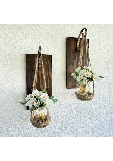 Papatya Çiçekli, Ledli Ceviz Aplik, 2’Li Set Diğer