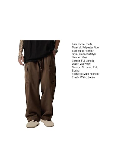 Çok Cepli Amerikan Tarzı Düz Geniş Paça Gevşek Bağcıklı Elastik Bel Erkek Kargo Pantolon Seyahat Günlük Kullanım İçin Sokak Pantolonu Siyah Çok Cepli Amerikan Tarzı Düz Geniş Paça Gevşek Bağcıklı Elastik Bel Erkek Kargo Pantolon Seyahat Günlük Kullanım İçin Sokak Pantolonu Siyah