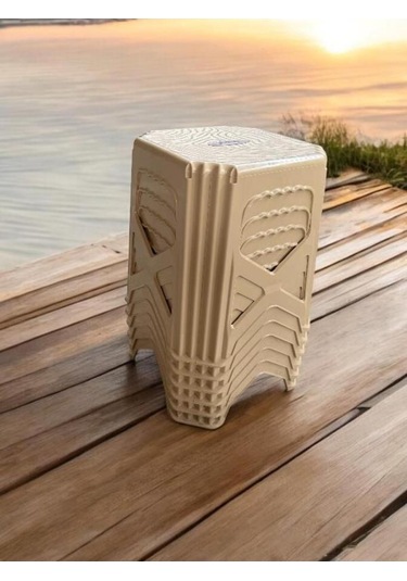 6 Adet Meram Küçük Boy Plastik Mutfak, Banyo, Balkon Ve Bahçe Taburesi Krem