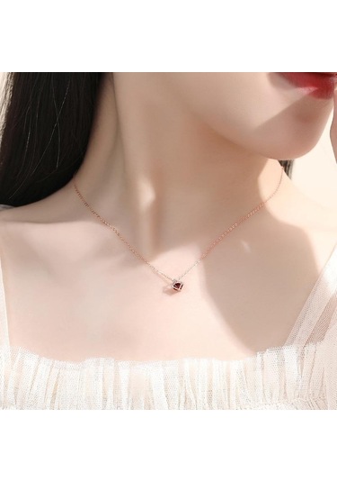 Kırmızı Tancise 925 Ayar Gümüş Klasik Kadın Kolye Kolye Zirkon Moda Hediye