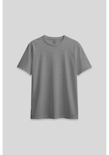Gri Melanj O Yaka Standart Fit Basic Kadın T-shirt - 97311 Gri Melanj