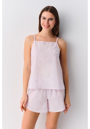 Suwen Pina Şort Pijama Takımı Sh25536667919 Pembe Çizgili Pembe