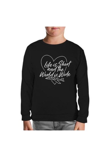 Yazılı - Seyahat Siyah Çocuk Sweatshirt Siyah