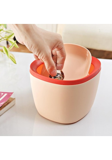 Homyl Plastik Mini Çöp Kovası Kül Kutusu Masaüstü Pembe Pembe