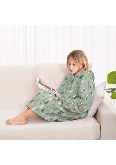 Noel Temalı 6-13 Yaş Çocuk Giyilebilir Battaniye Hoodie, Kalın Peluş, Büyük Boy-a145 Krem - Pembe