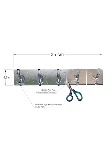 Büyük 35 Cm 5li Yapıştırma Ev Ofis Ibanyo Wc Tuvalet Askısı Askı Şeffaf