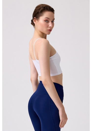 Cottonhill Pamuklu İnce Askılı Kadın Crop Top Büstiyer 2'li Paket Renkli Çok Renkli