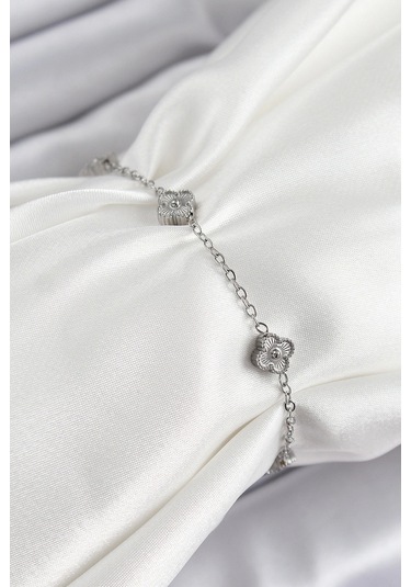 316l Çelik Yonca Model Gümüş Renk Kadın Bileklik Çok Renkli