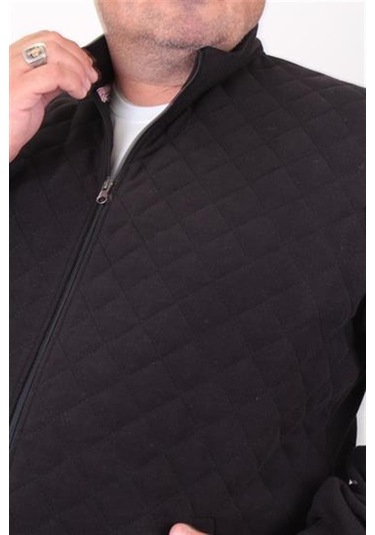 Starbattal Büyük Beden Fermuarlı Hırka Diamond 23281 Sıyah-Sıyah Siyah