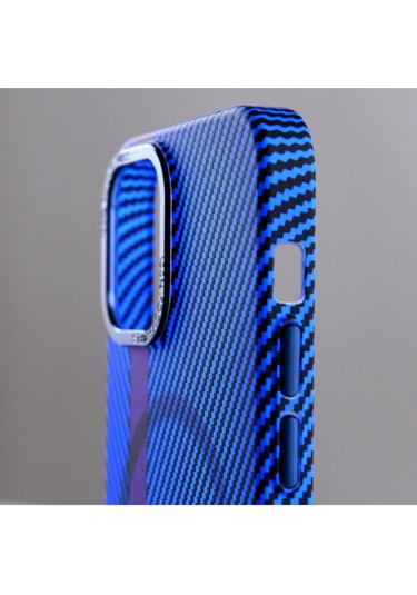 Merci Iphone Uyumlu 14 Pro Uyumlu Carbon Line Magsafe Destekli Kılıf Mavi