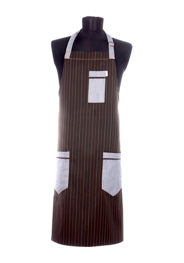 Barista Chef Cafe Aşçı Boydan Önlük Turkuaz Çizgili Kot Cepli