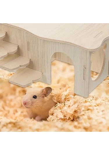 Elmpaly 1 Adet Hamster İçin Ahşap 2 Katlı Salıncak Yatak Villa Oyuncak Aksesuarı