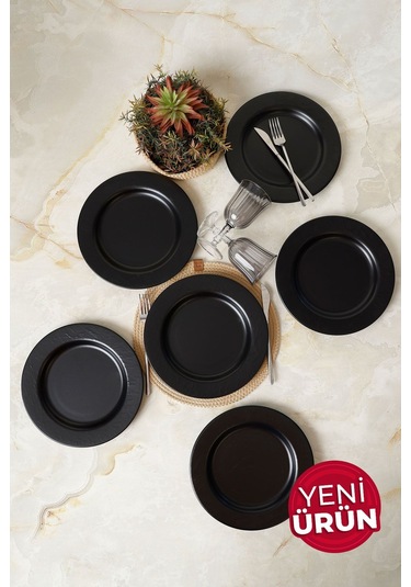 Keramika Mat Siyah İyonya Servis Tabağı 26 Cm 6 Adet 956 Siyah