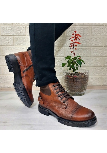 M.p 4201 Taba Hakiki Deri Fermuarlı Bağacaklı Fuspetli Erkek Bot 001