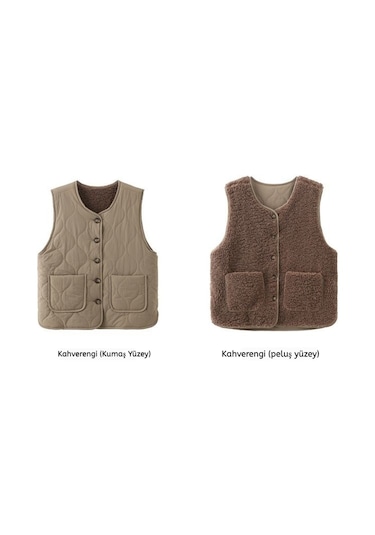 Snapbuy Kadın Yelek, Çift Taraflı Kullanım Kahve