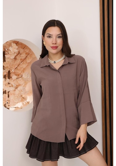 Kadın Slim Fit Dar Kesim Vücuda Oturan Uzun Kollu Gül Kurusu Gömlek Pembe