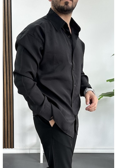 Erkek Salaş Modal Kumaş Gömlek Siyah Edw267 Siyah