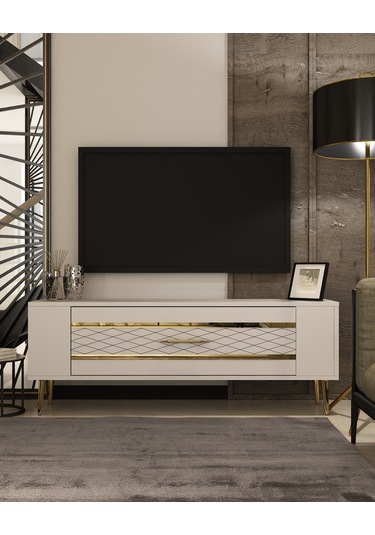 Retrolp2ct Tv Sehpası Beyaz-altın